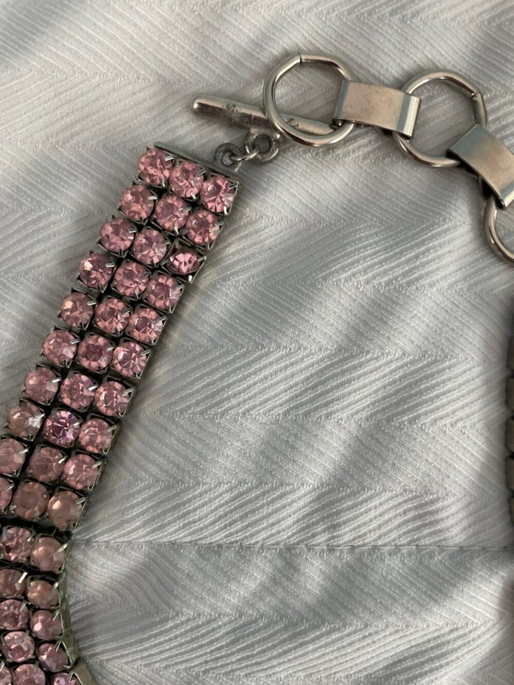 Vintage Necklace Choker Pink Rhinestone Retro 95 grams 14-16" Patina Art Deco - Picture 4 of 11